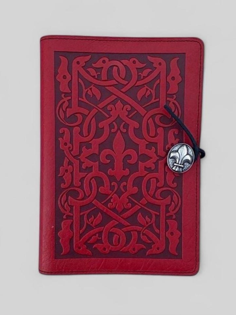 Oberon Design Medici Red Leather Refillable Journal Cover Fleur de Lis